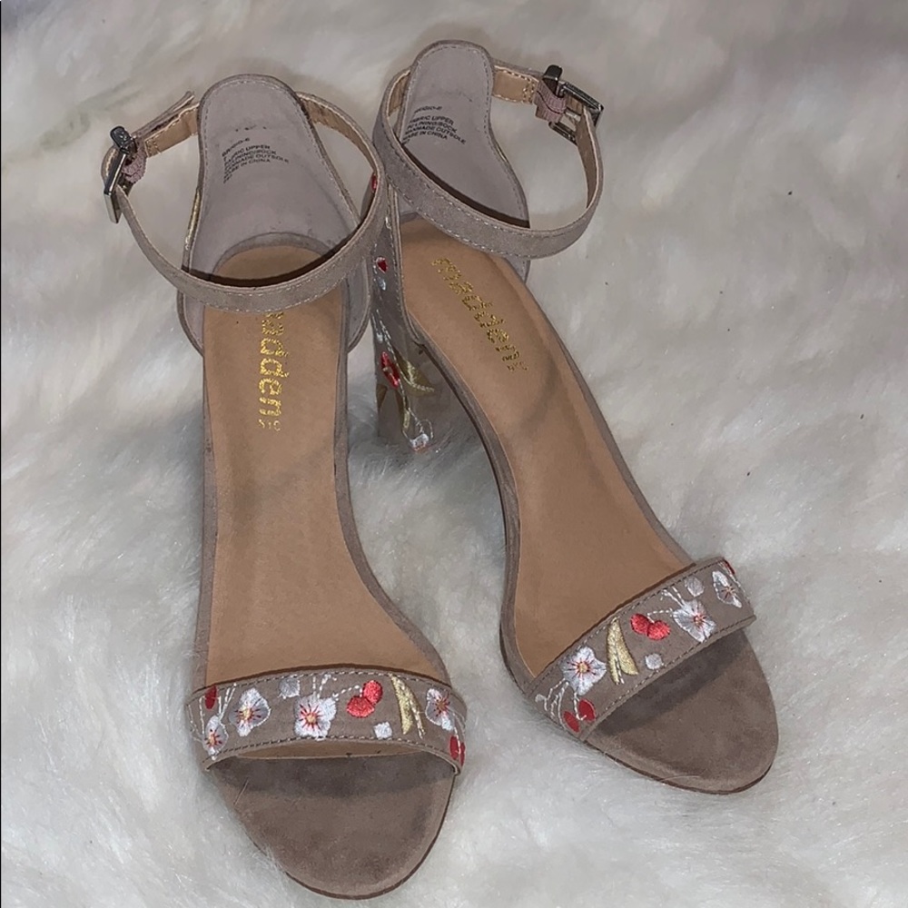 Floral ankle-strap heels